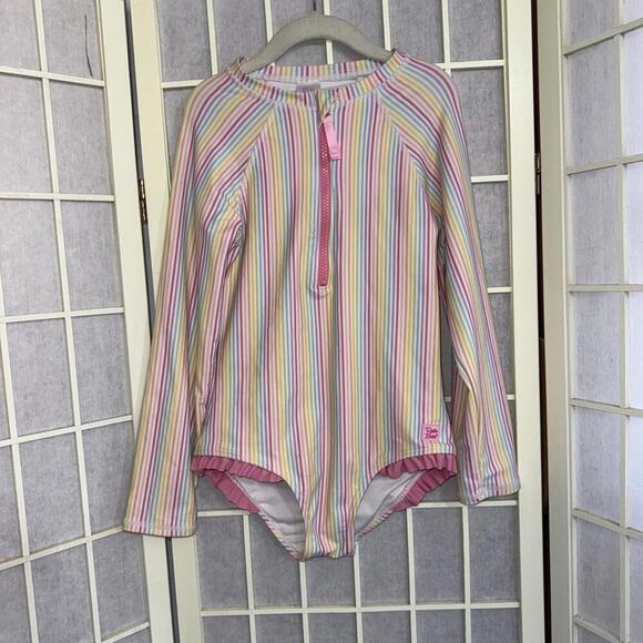 Ruffle Butts Other - Ruffle‎ Butts Pink Striped Preppy Designer 1 Piece Bathing Suit SwimSuit Size 8